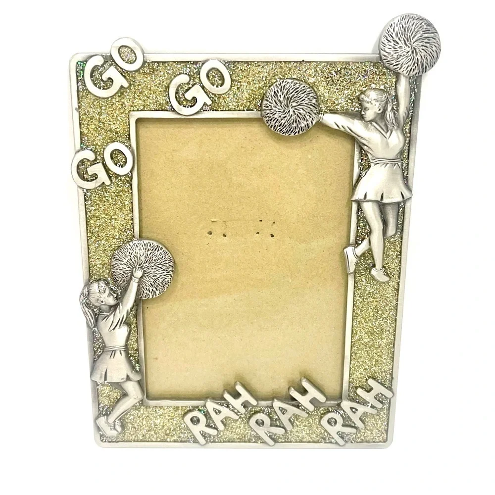Cheerleader Picture Frame 3.25 x 4.5” Photo Pewter like Metal Gold Sparkle